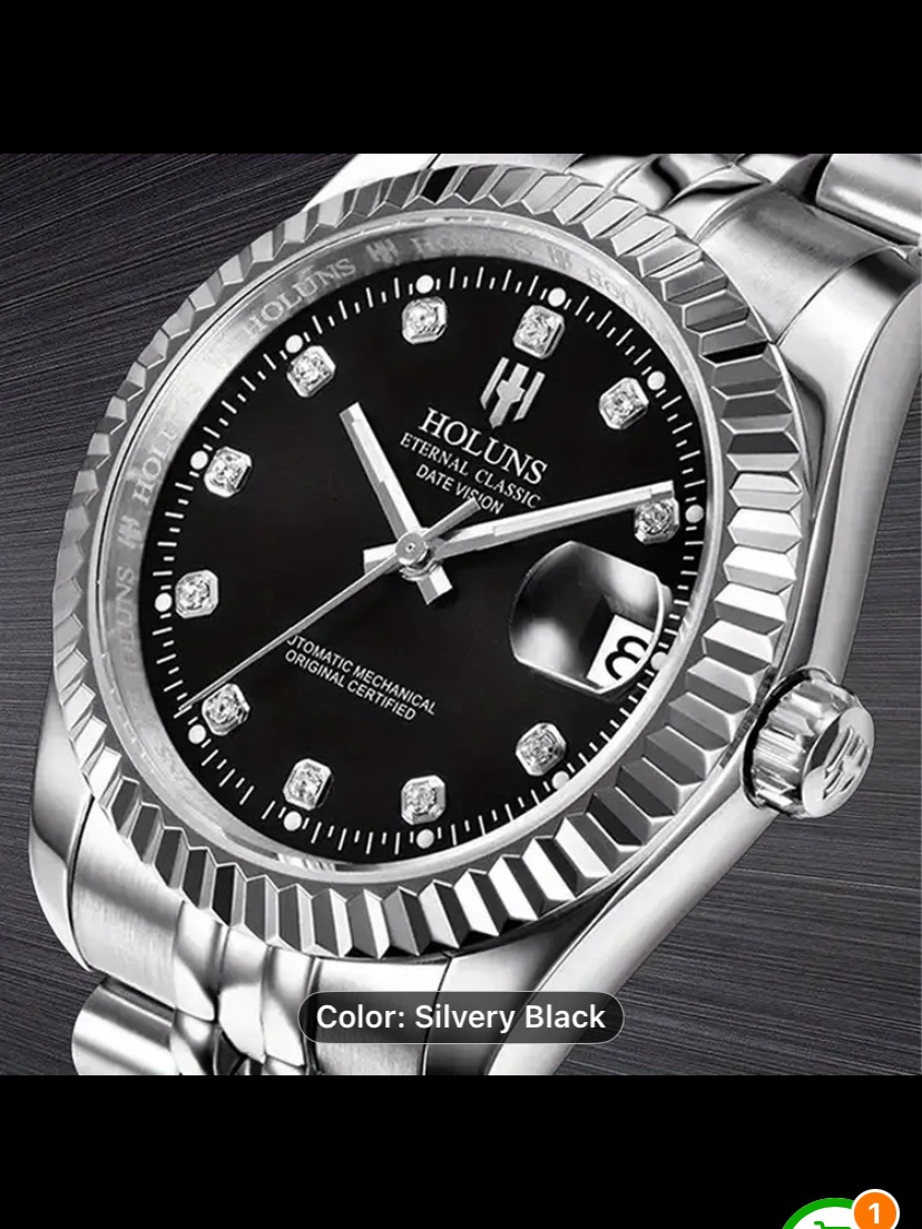New Silver Houlns Automatic Watch With Black Dial